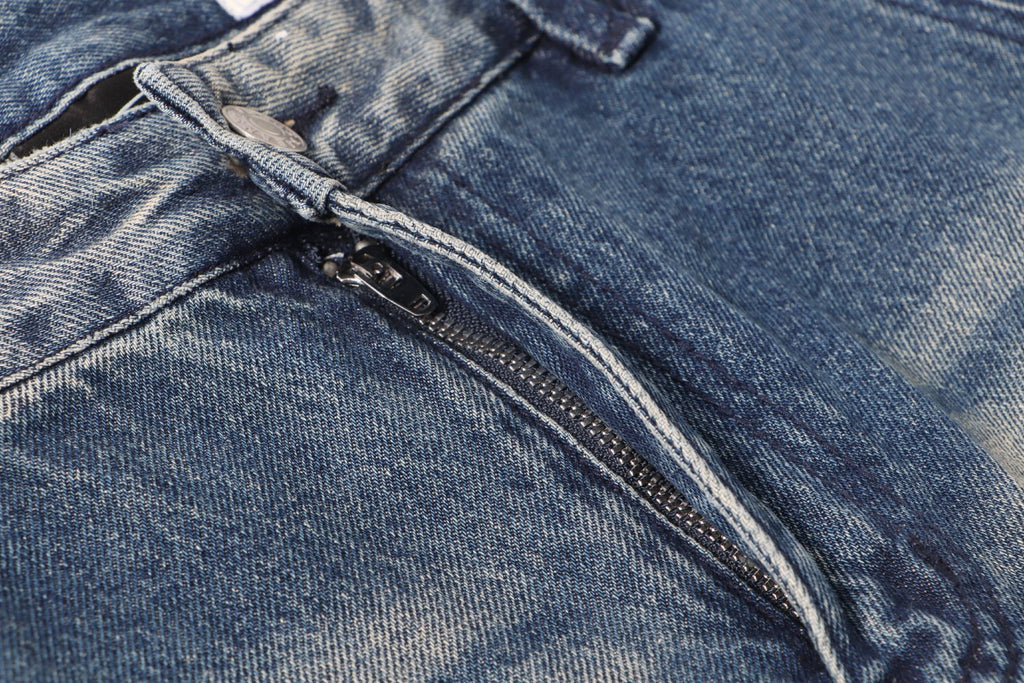 Hellstar Washed Blue Distressed Straight-Leg Jeans — detail