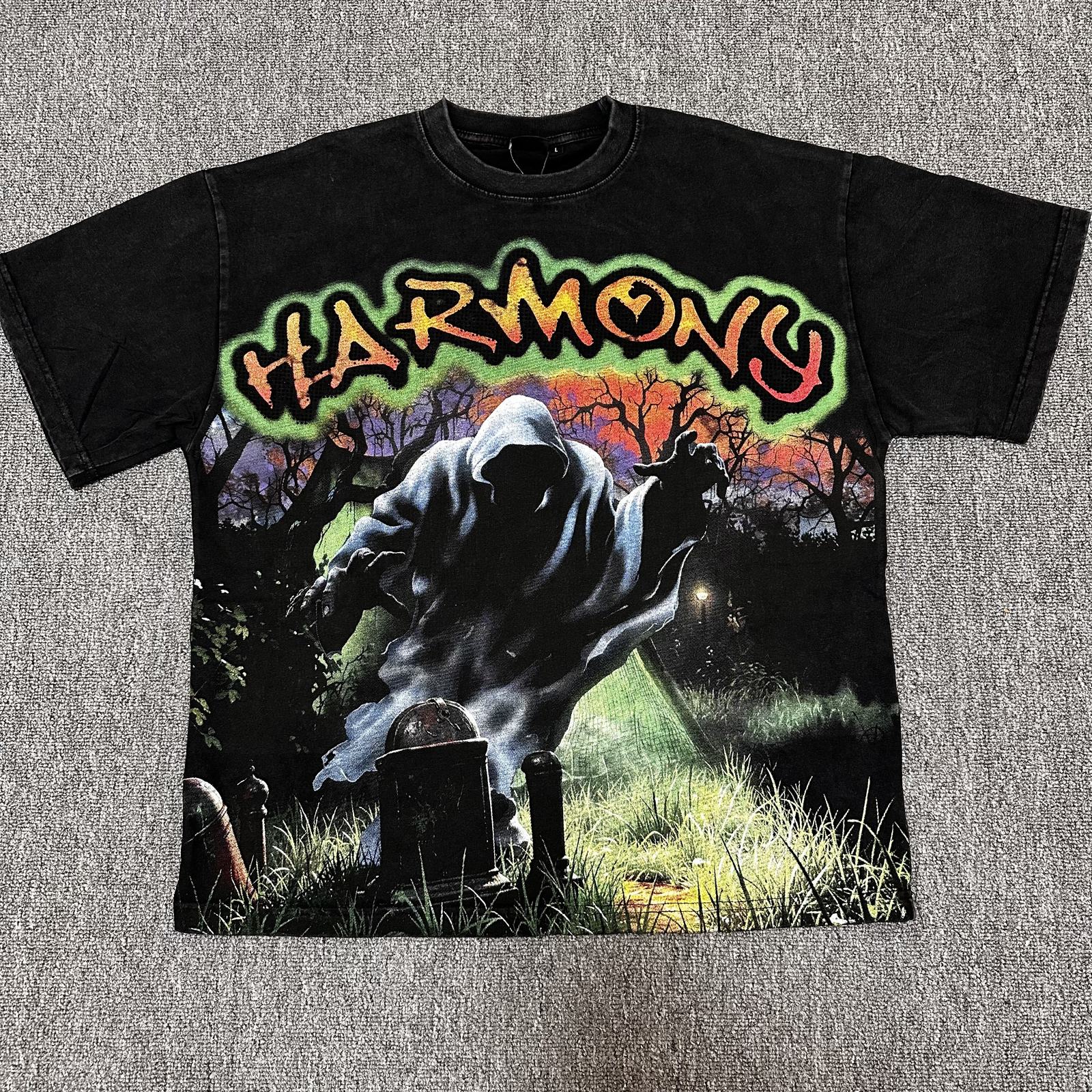 HARMONY Grim Reaper Cemetery Graphic T-Shirt — front
