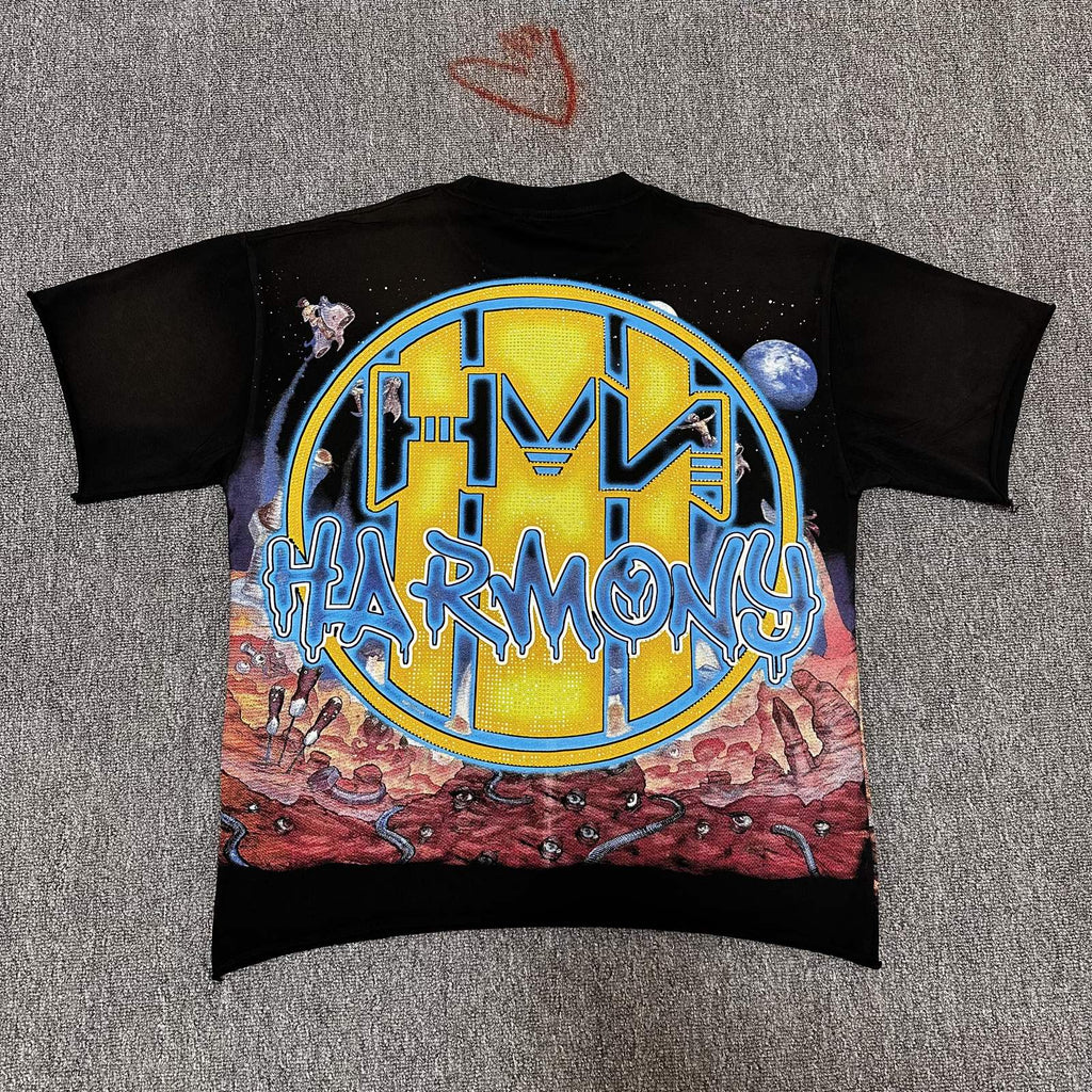 HARMONY Washed Black Rhinestone Graphic T-Shirt — back