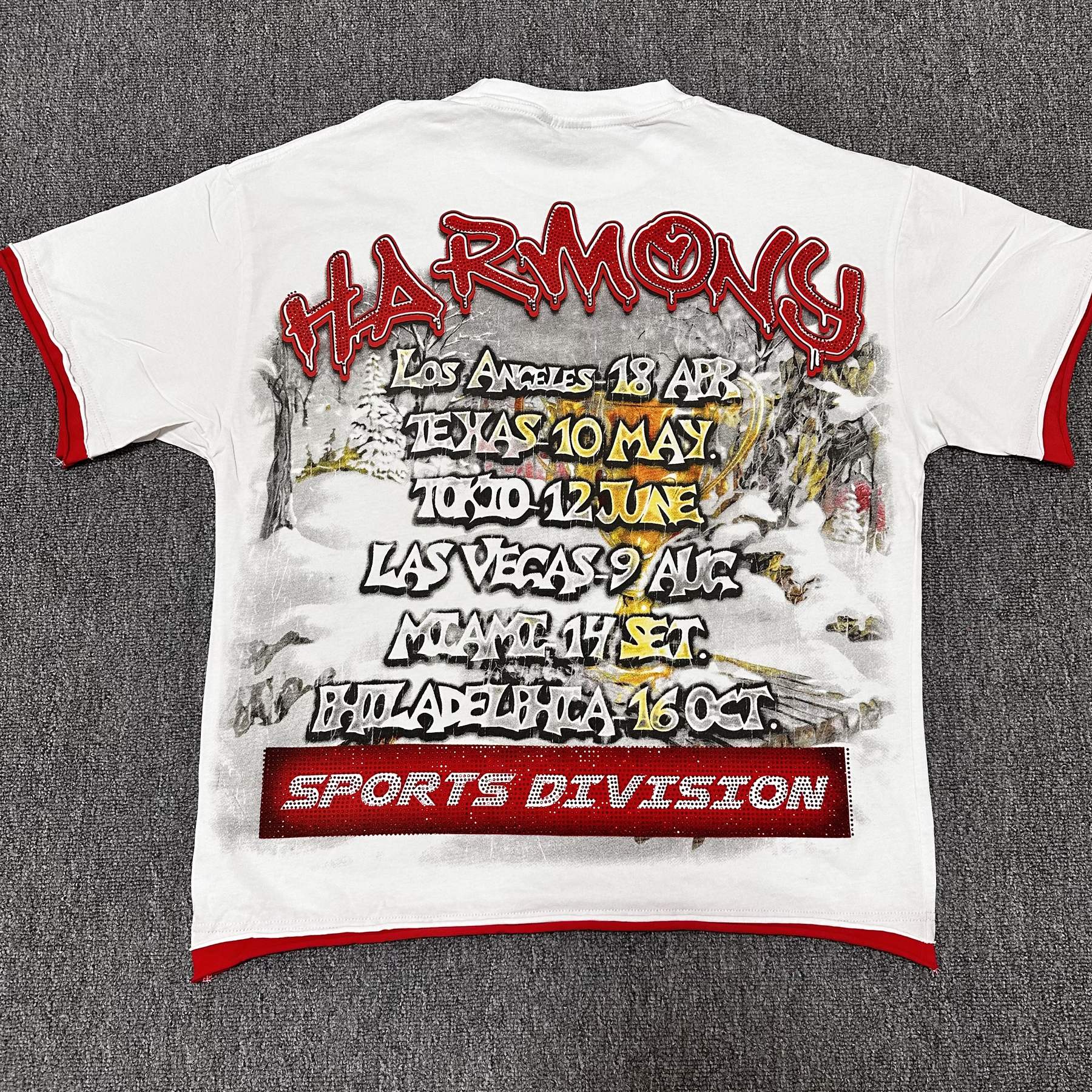 HARMONY White Red-Trim Graphic T-Shirt — back