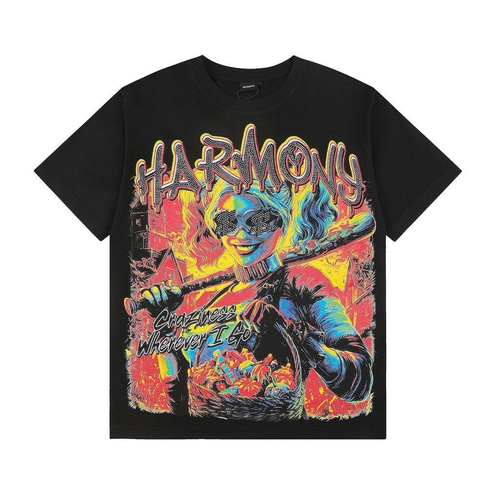 HARMONY Black Front & Back Graphic T-Shirt — front