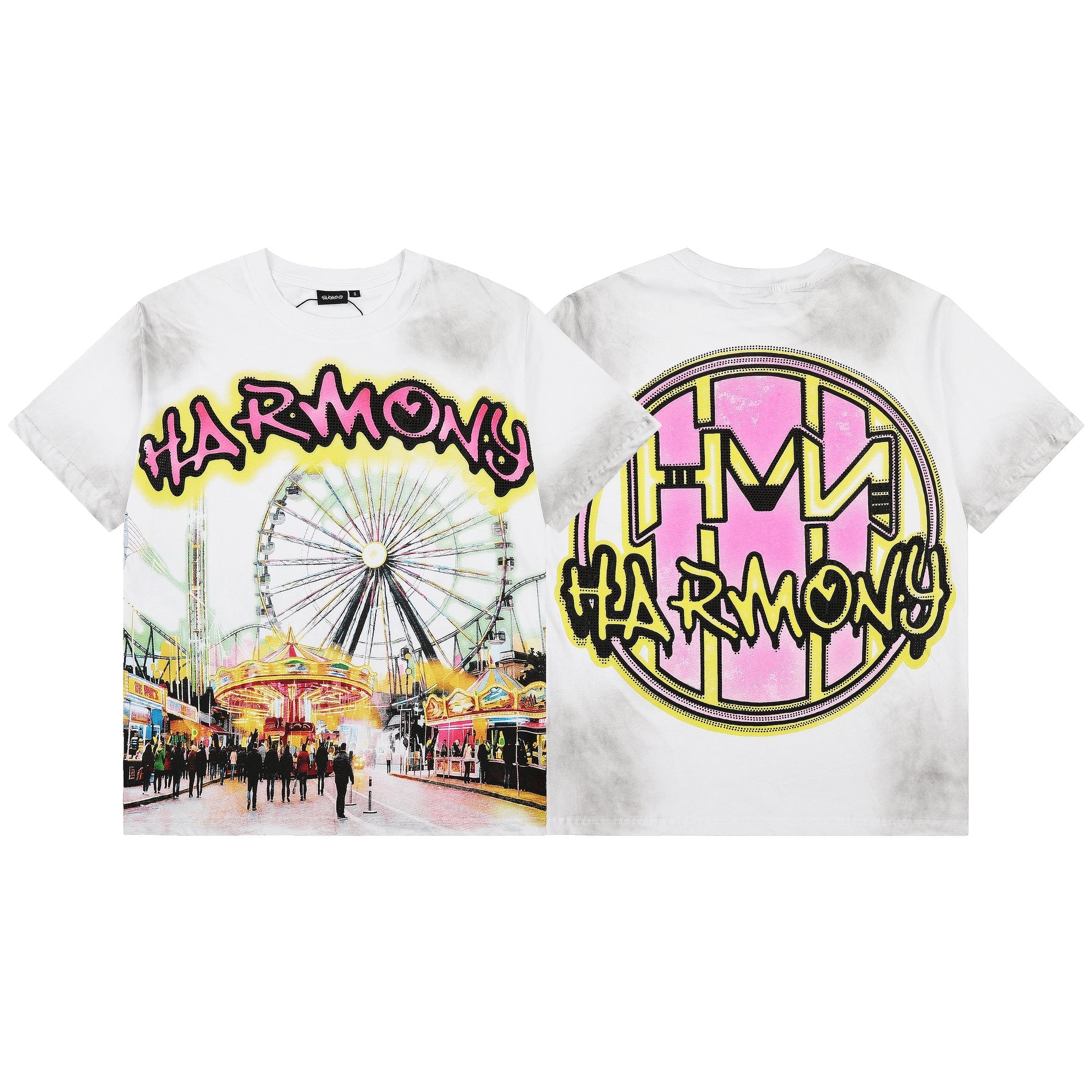 HARMONY Washed White Front & Back Graphic T-Shirt — hero