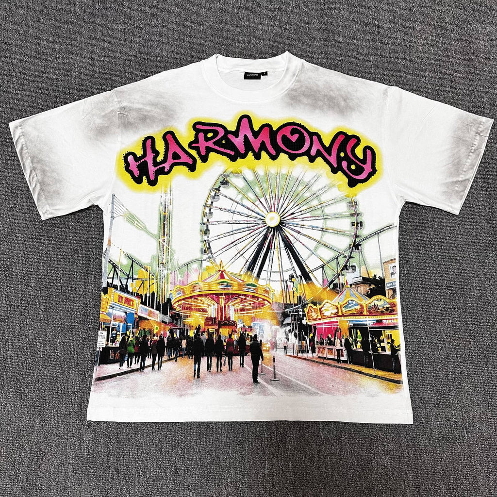 HARMONY Washed White Front & Back Graphic T-Shirt — front