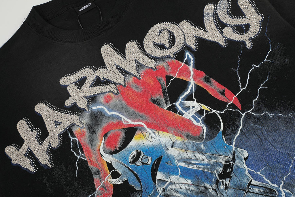 HARMONY Distressed Hem Graphic T-Shirt — detail
