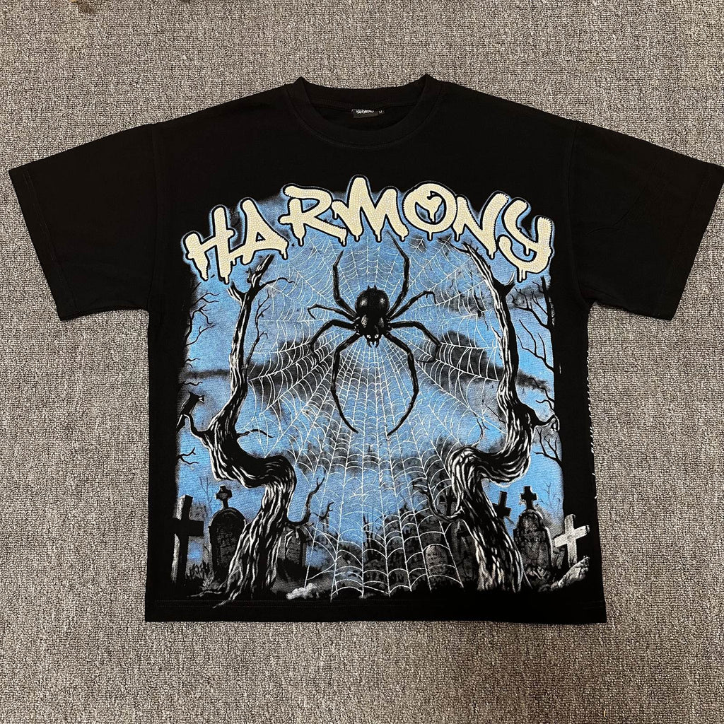 HARMONY Spider Web Graphic Black Short-Sleeve T-Shirt — front