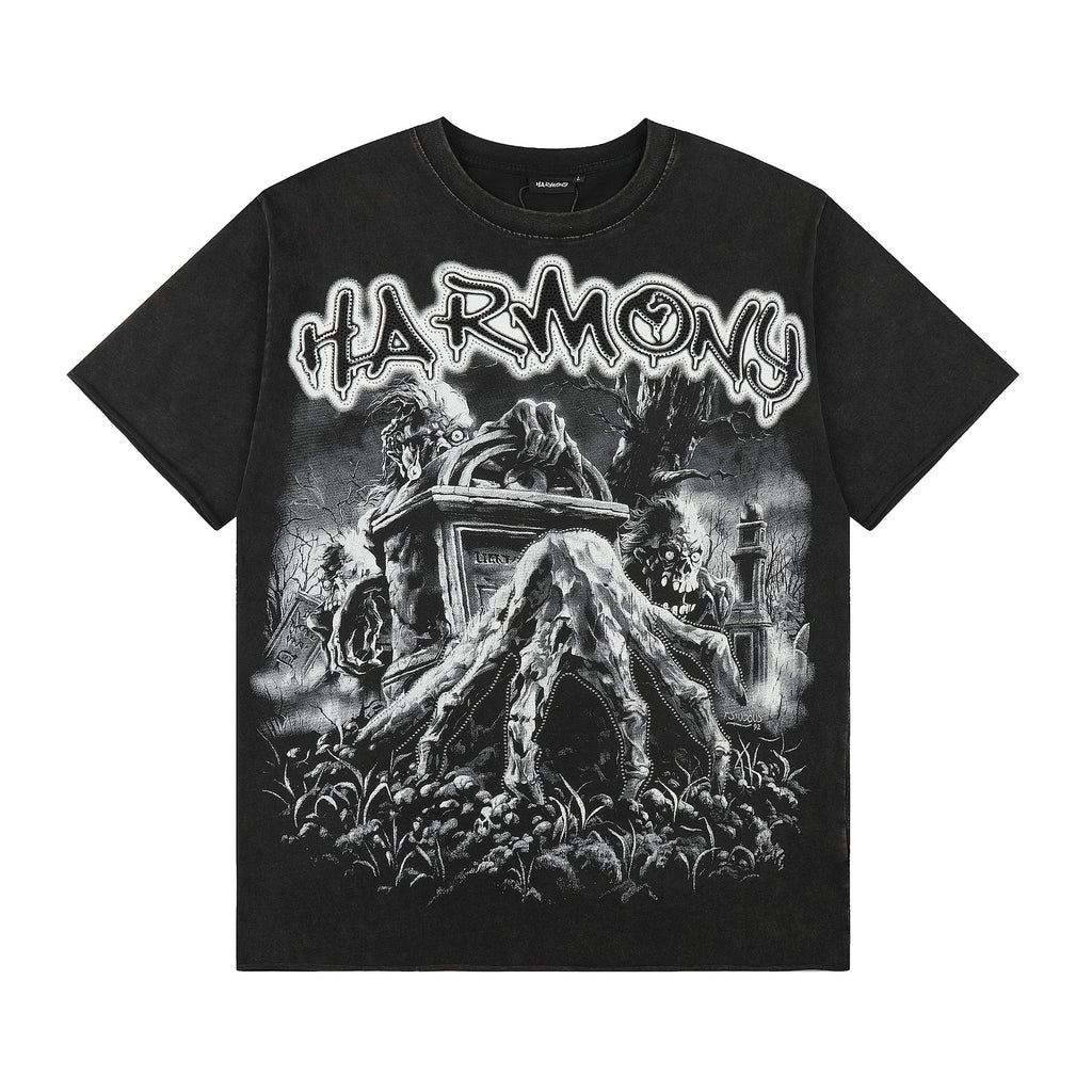 HARMONY Washed Black Rhinestone Graphic T-Shirt — hero