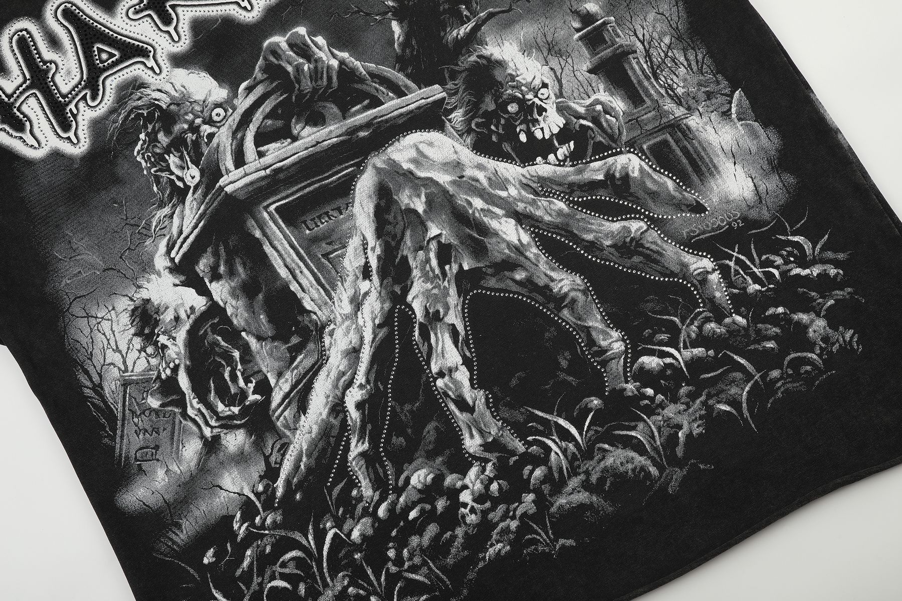 HARMONY Washed Black Rhinestone Graphic T-Shirt — detail