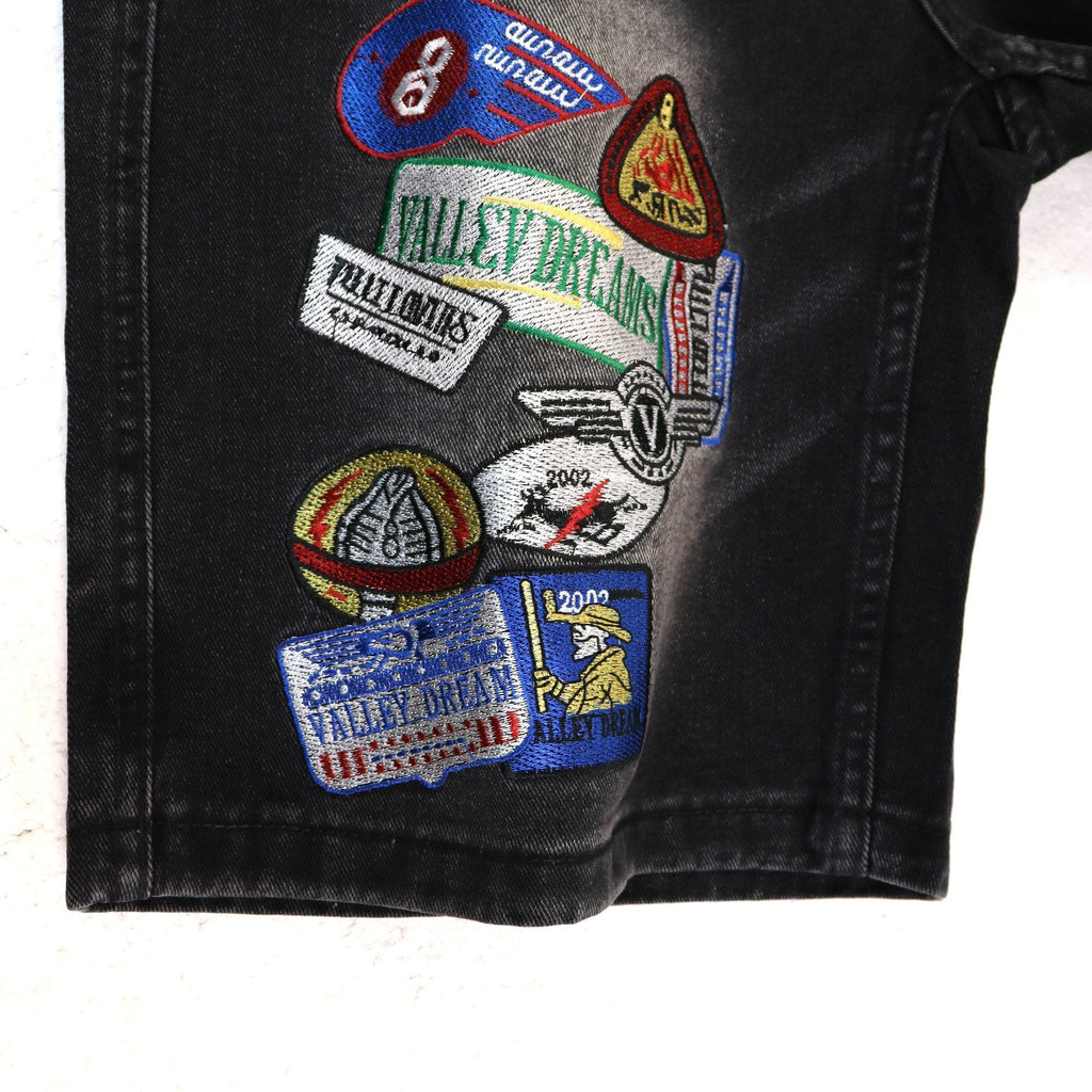 VALE SPORTS DIVISION Patch Embroidered Studded Denim Shorts — detail