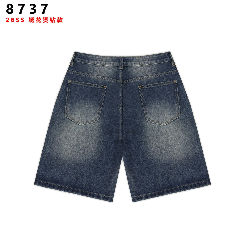 VALE SPORTS DIVISION Patch Embroidered Studded Denim Shorts — back