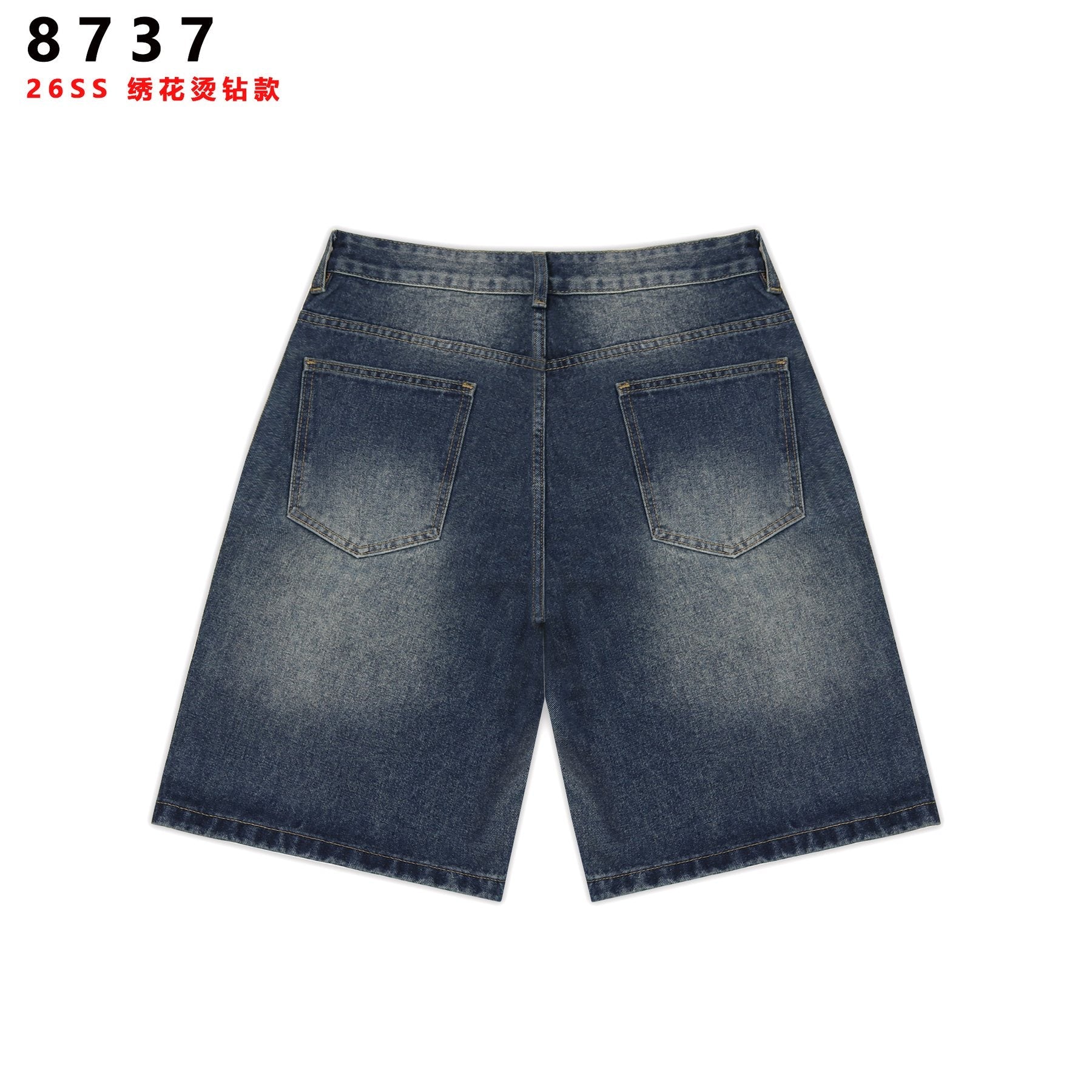 VALE SPORTS DIVISION Patch Embroidered Studded Denim Shorts — back