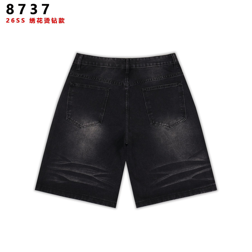 VALE SPORTS DIVISION Patch Embroidered Studded Denim Shorts — back