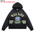 Valley Dreams Varsity Crest Washed Black Zip Hoodie — hero