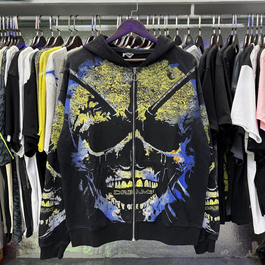VALE USA Gravedigger Skull Graphic Zip Hoodie — context