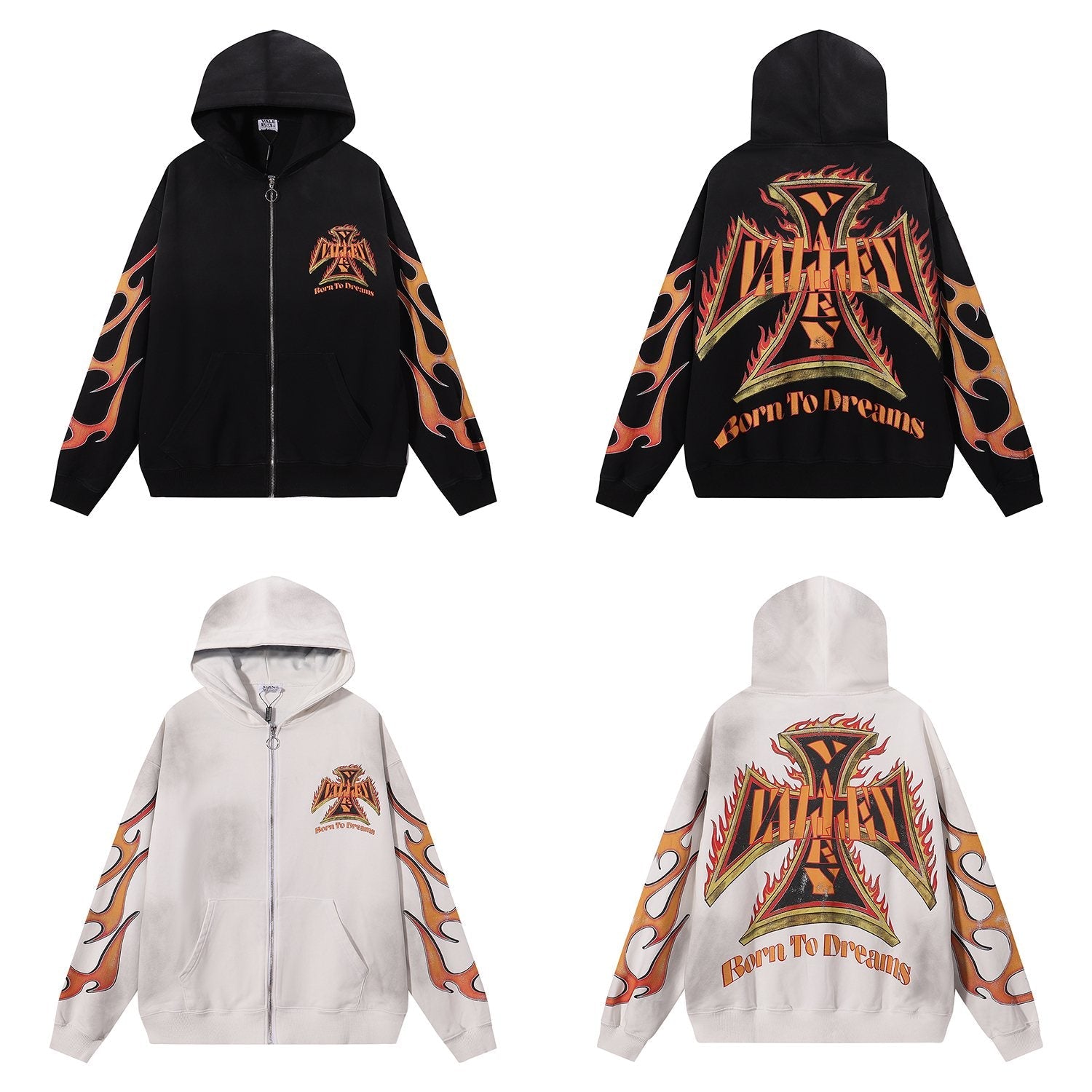 VALE USA Reborn Cross Flame Zip Hoodie — comparison