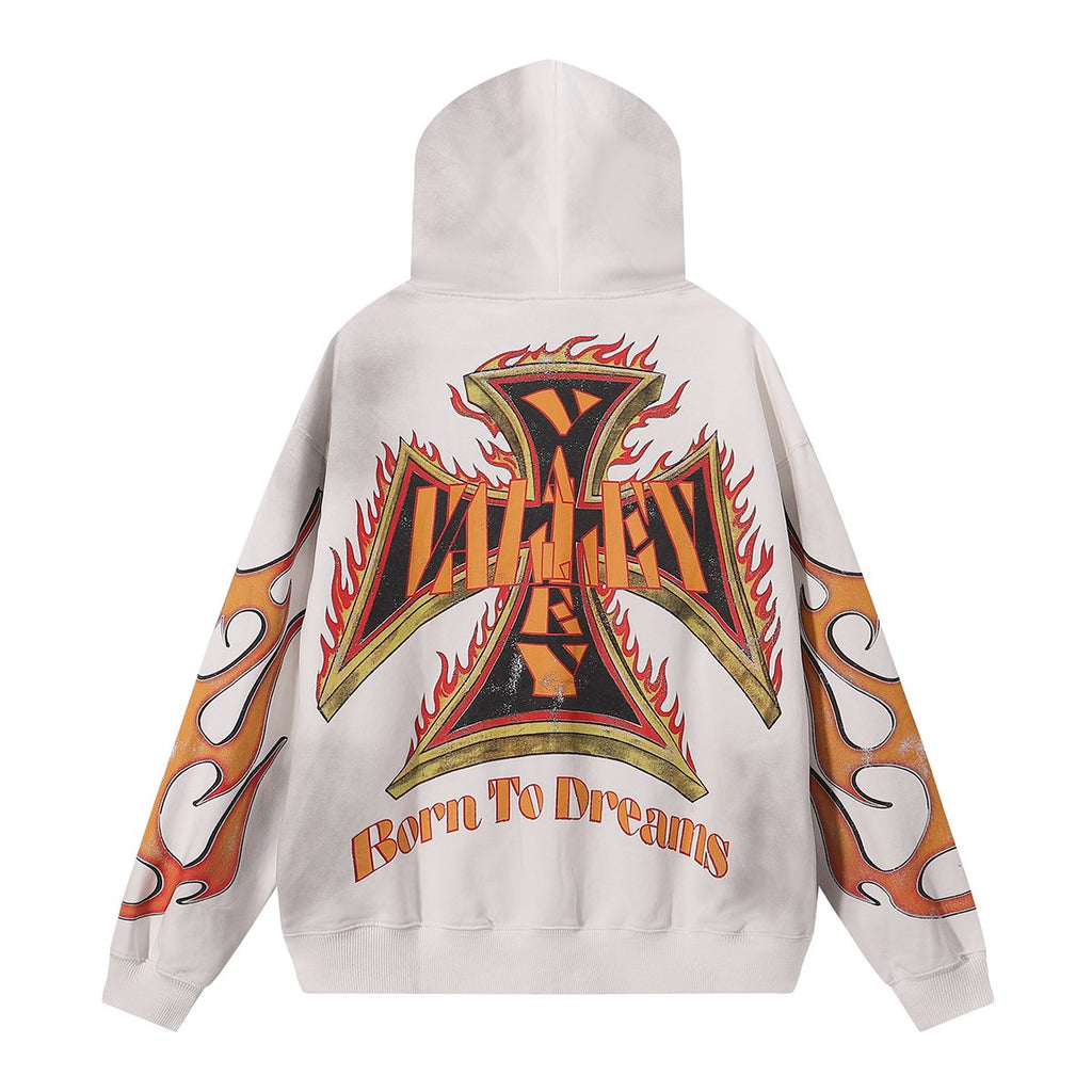 VALE USA Reborn Cross Flame Zip Hoodie — back