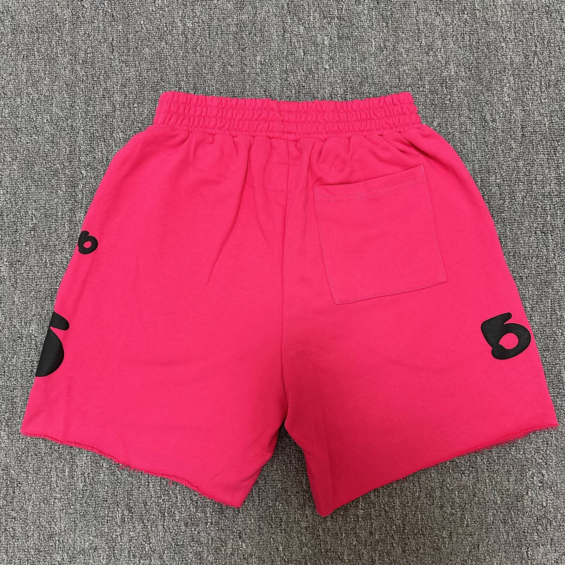 Sp5der Pink Graphic Terry Shorts — back