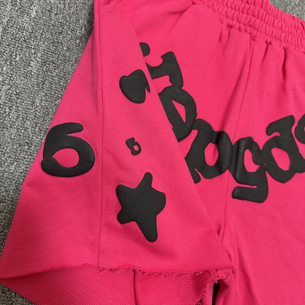 Sp5der Pink Graphic Terry Shorts — detail