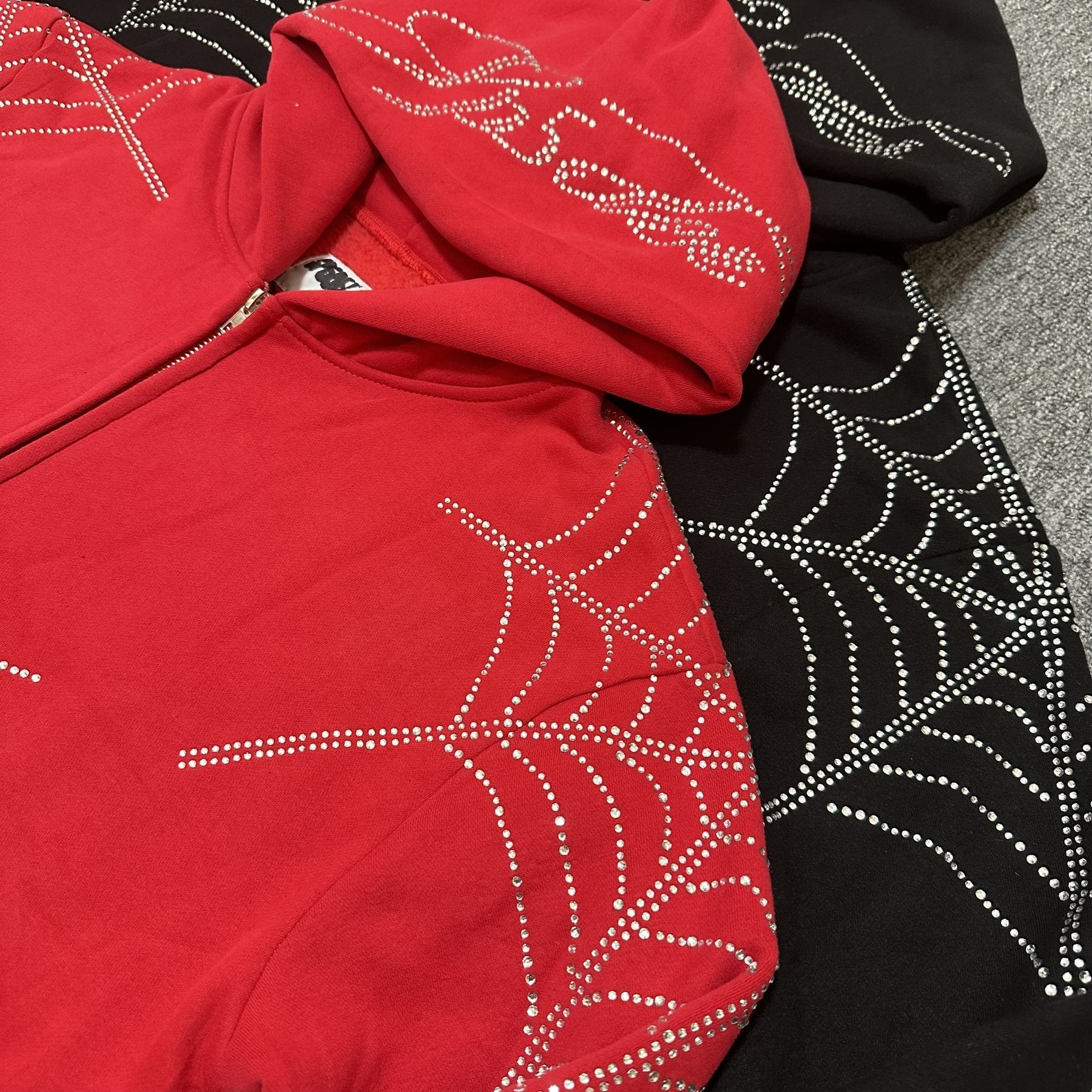 Sp5der Rhinestone Spiderweb Zip Hoodie & Pants Matching Set — detail