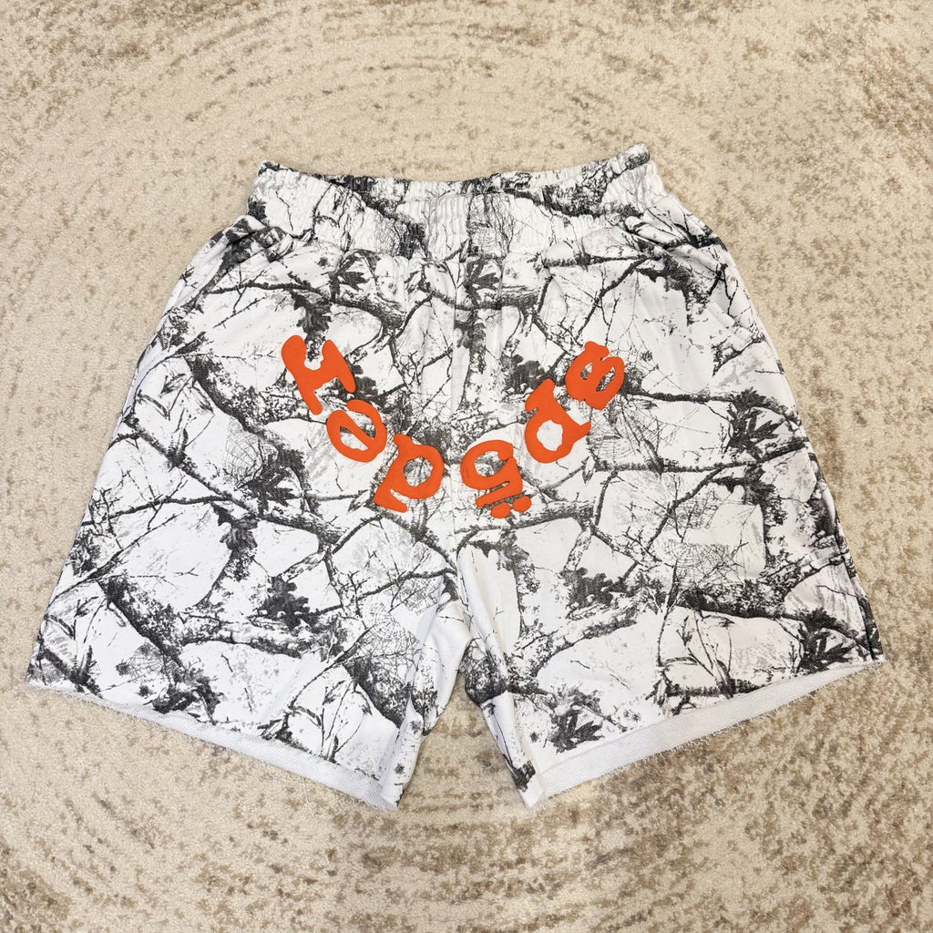 Sp5der White Branch Print Shorts — front