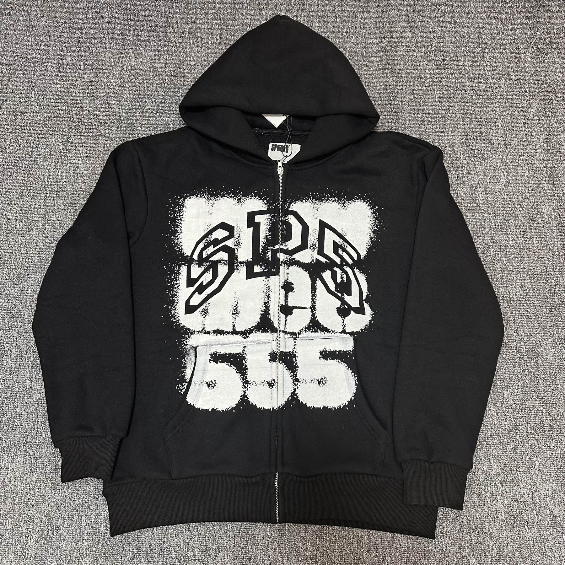 Sp5der Distressed Front Graphic Zip-Up Hoodie — front