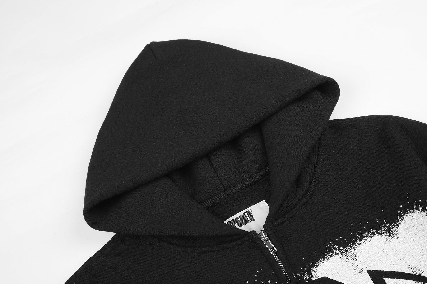 Sp5der Distressed Front Graphic Zip-Up Hoodie — detail