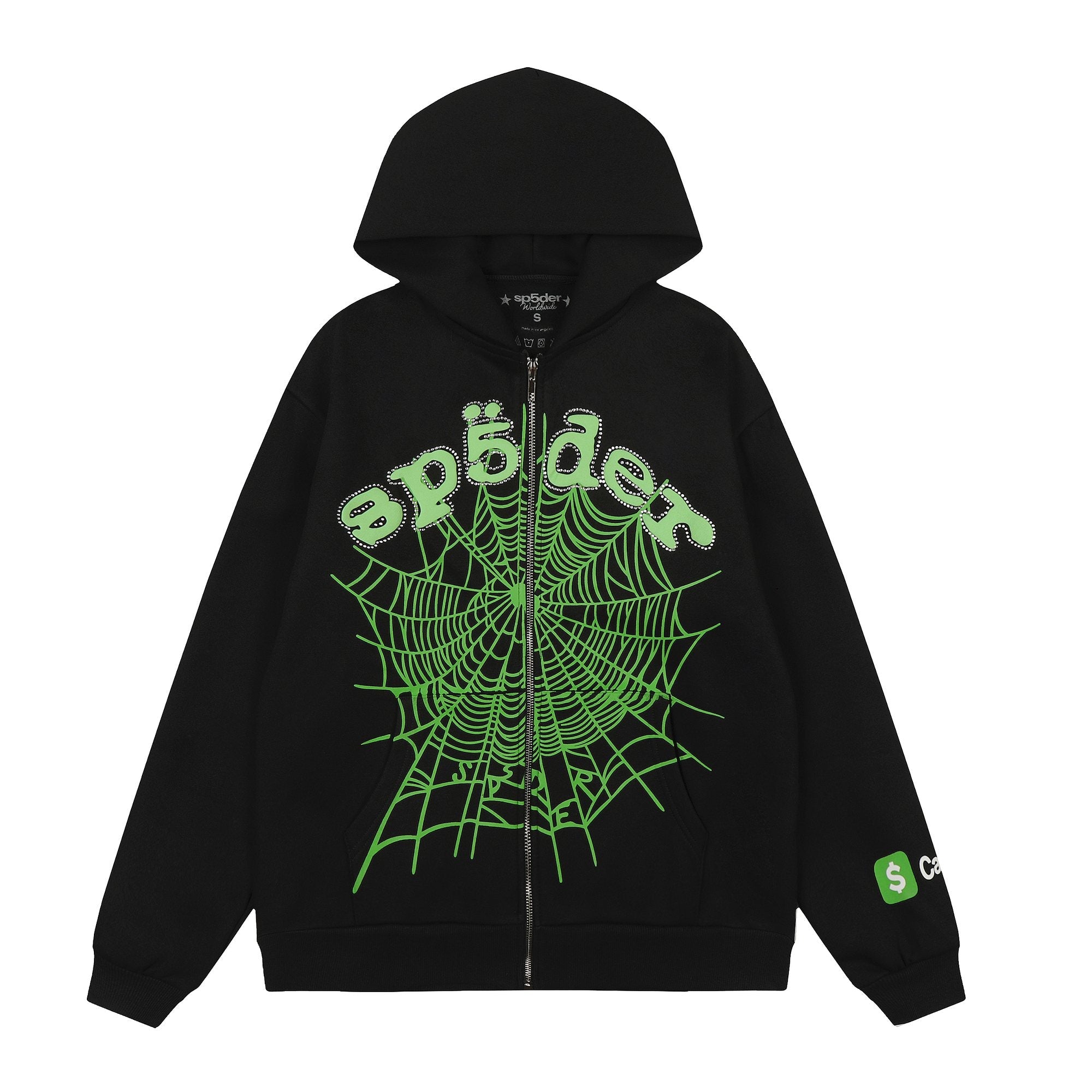 Sp5der Black Spiderweb Zip Hoodie — hero