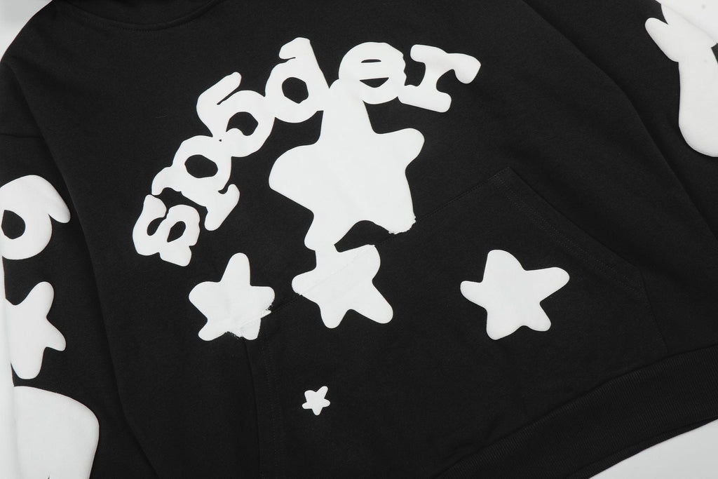 Sp5der Black Graphic Hoodie & Jogger Matching Set — detail
