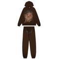 Sp5der Brown Spiderweb Hoodie & Sweatpants Matching Set — hero
