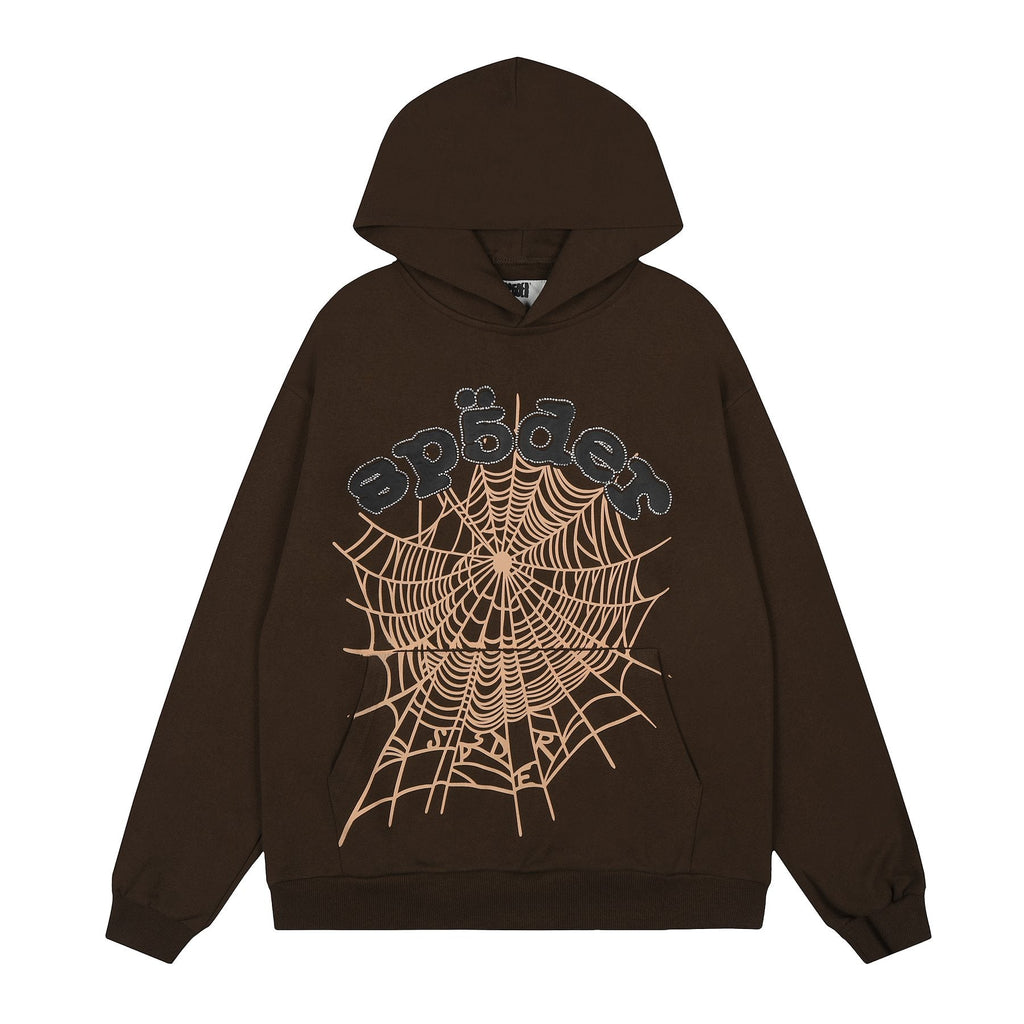 Sp5der Brown Spiderweb Hoodie & Sweatpants Matching Set — front