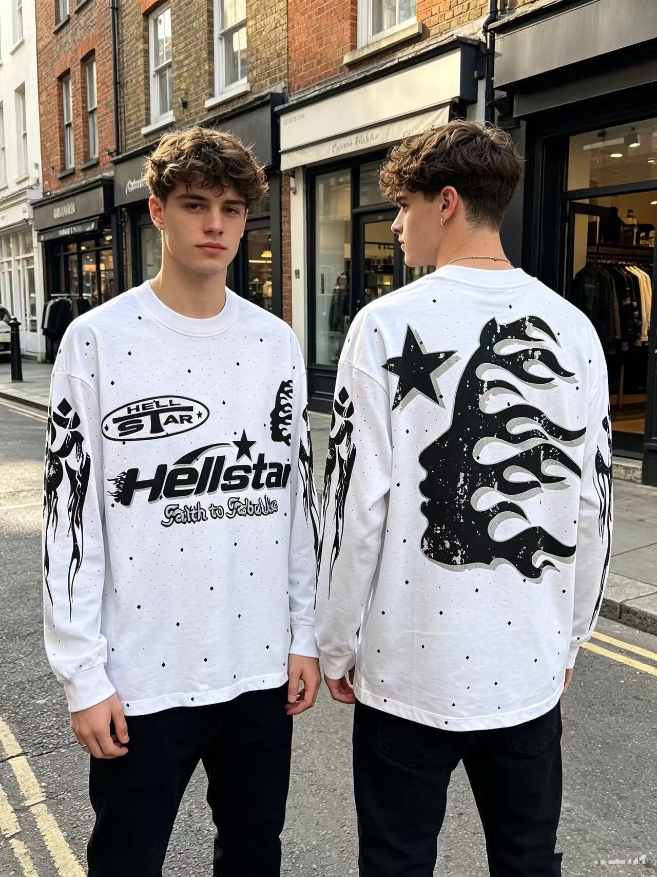 Hellstar White Black Graphic Long-Sleeve T-Shirt — context