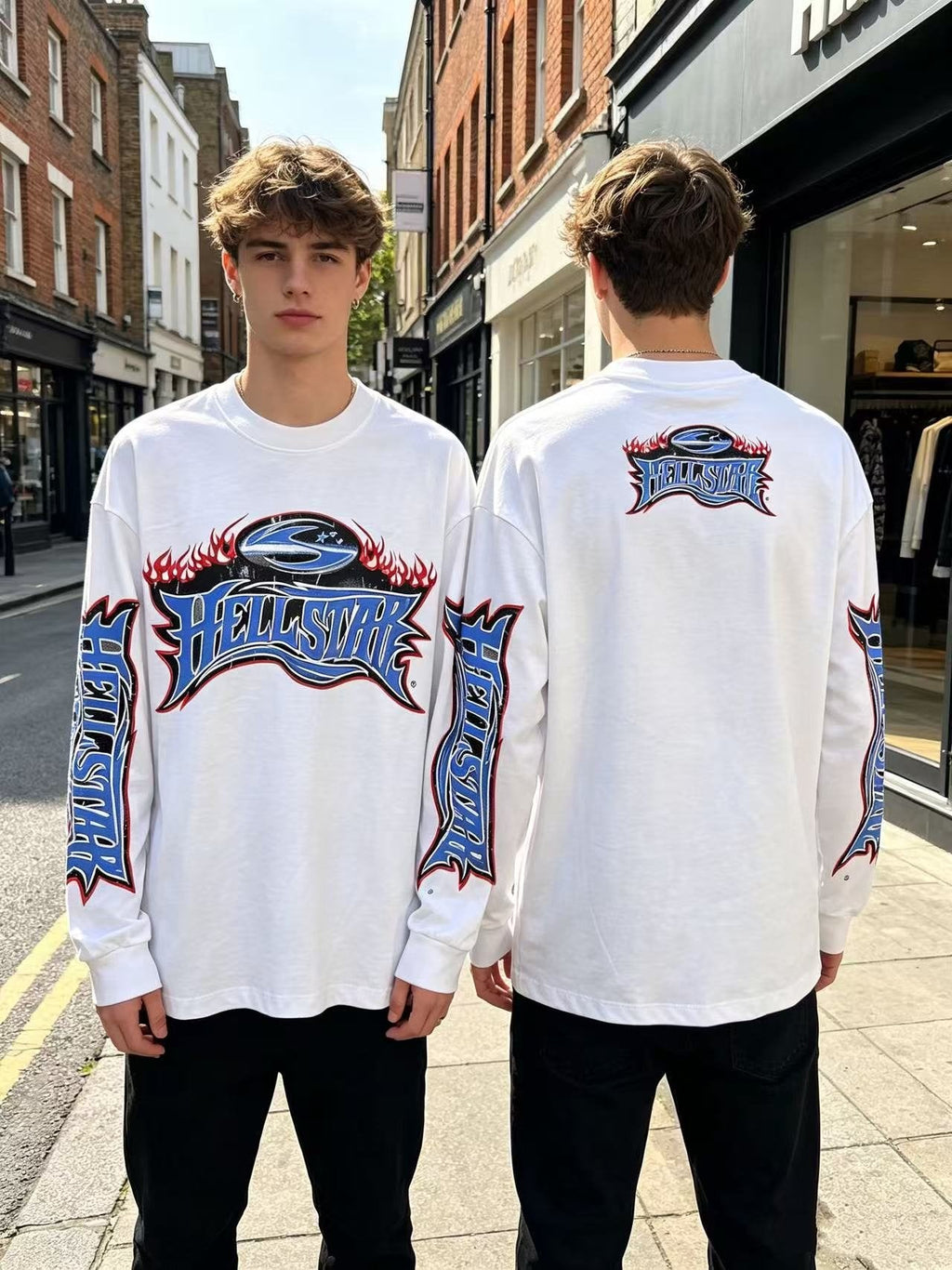 Hellstar Flame Graphic Long-Sleeve T-Shirt — context
