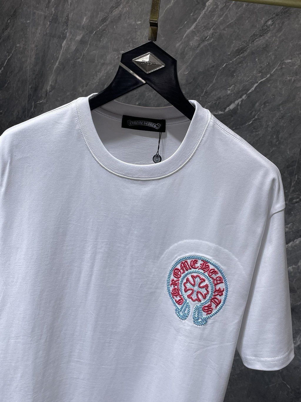 Chrome Hearts Horseshoe Sanskrit Cross Embroidered T-Shirt — detail