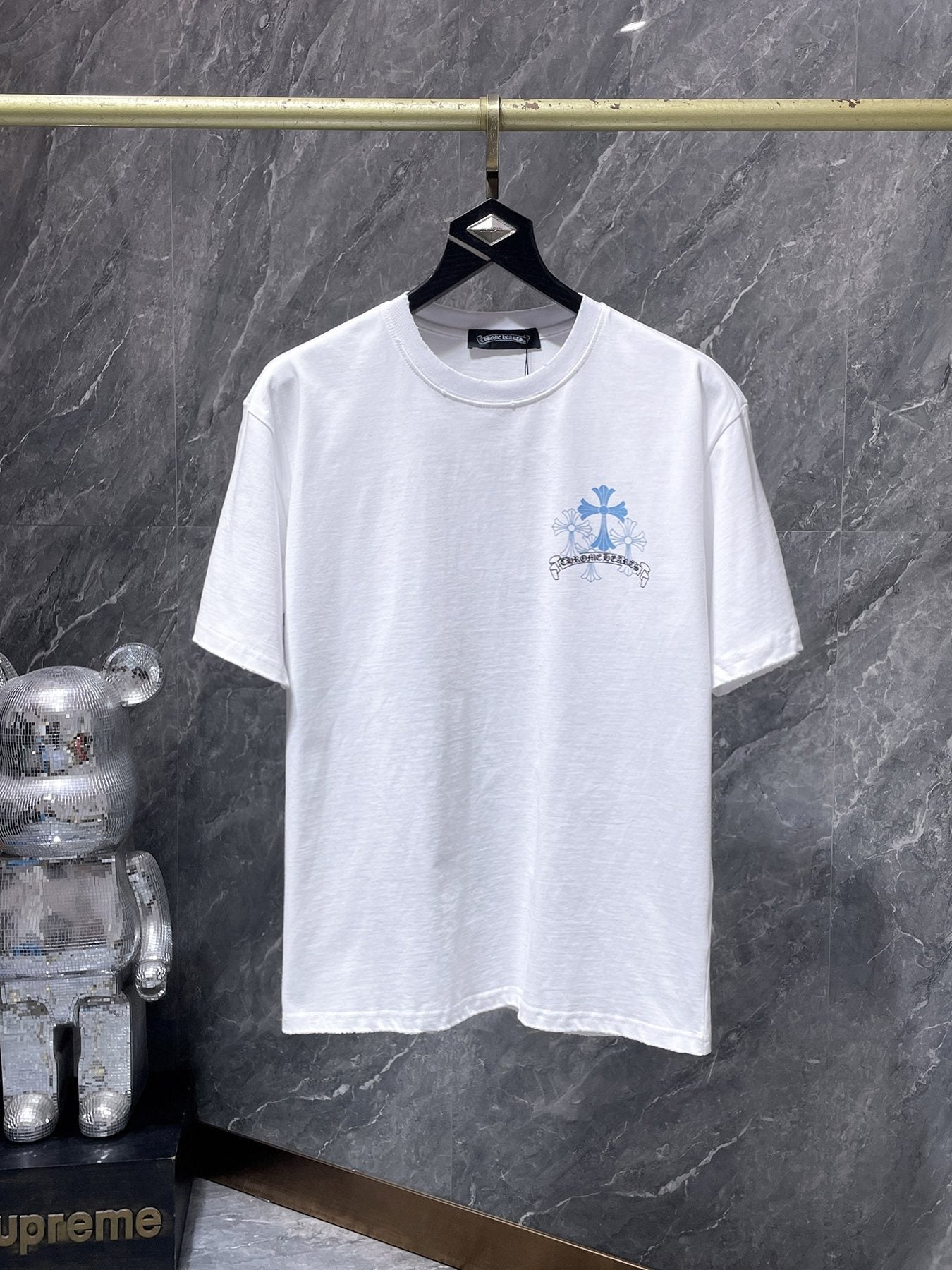 Chrome Hearts Blue Floral Cross Graphic T-Shirt — front