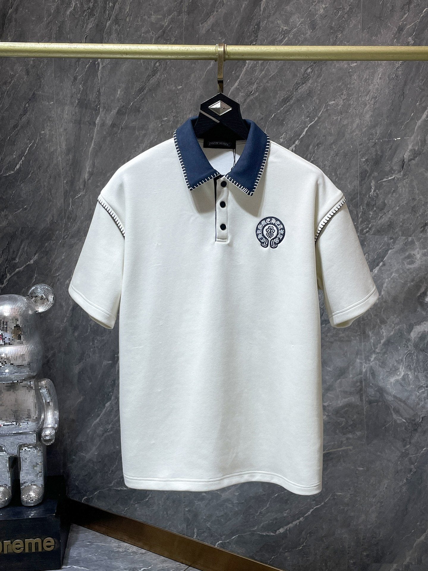 Chrome Hearts Ivory Contrast-Collar Polo Shirt — hero