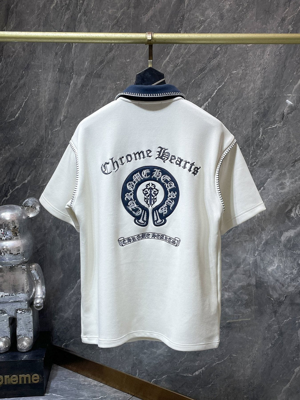 Chrome Hearts Ivory Contrast-Collar Polo Shirt — back