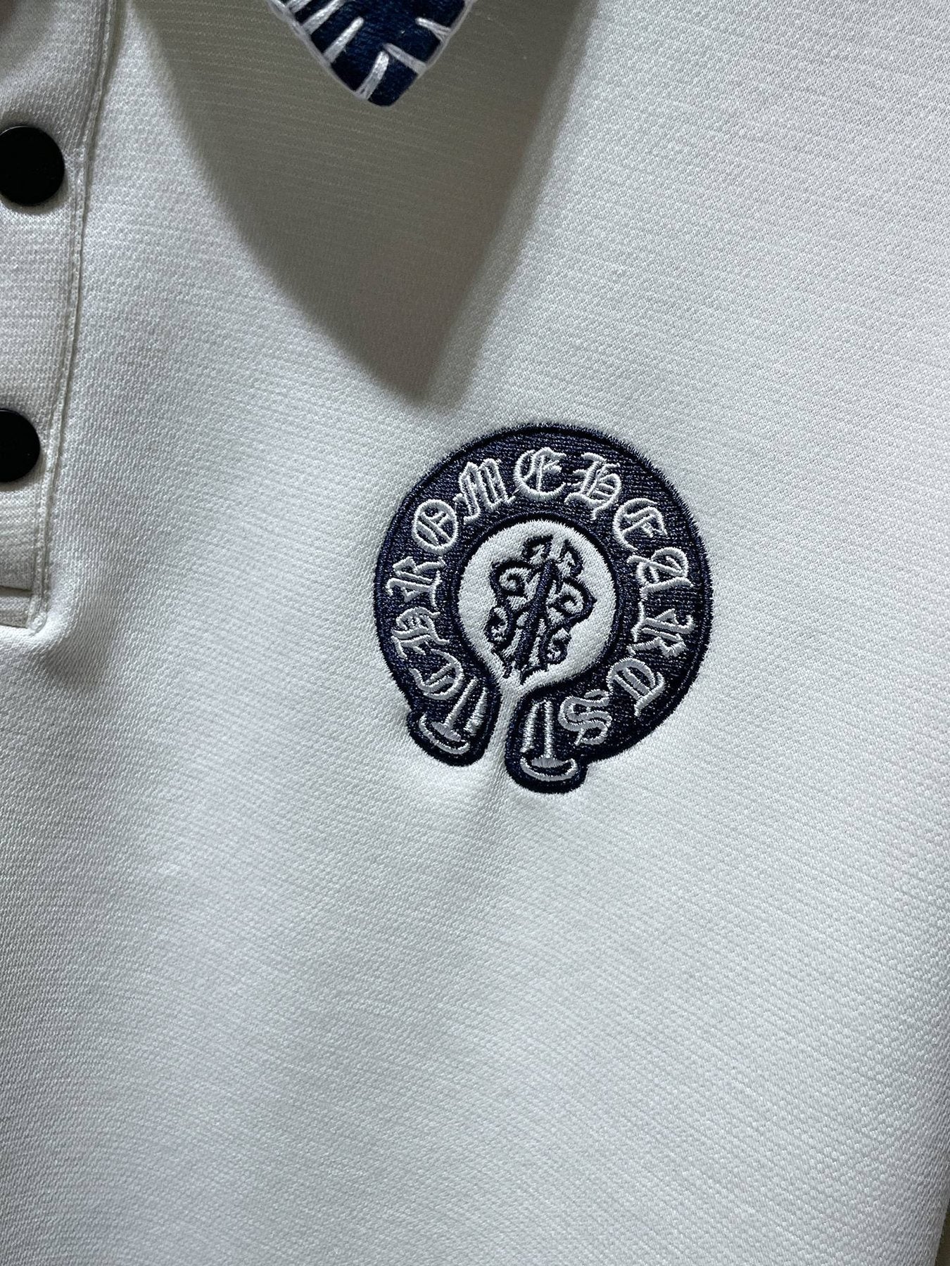 Chrome Hearts Ivory Contrast-Collar Polo Shirt — detail