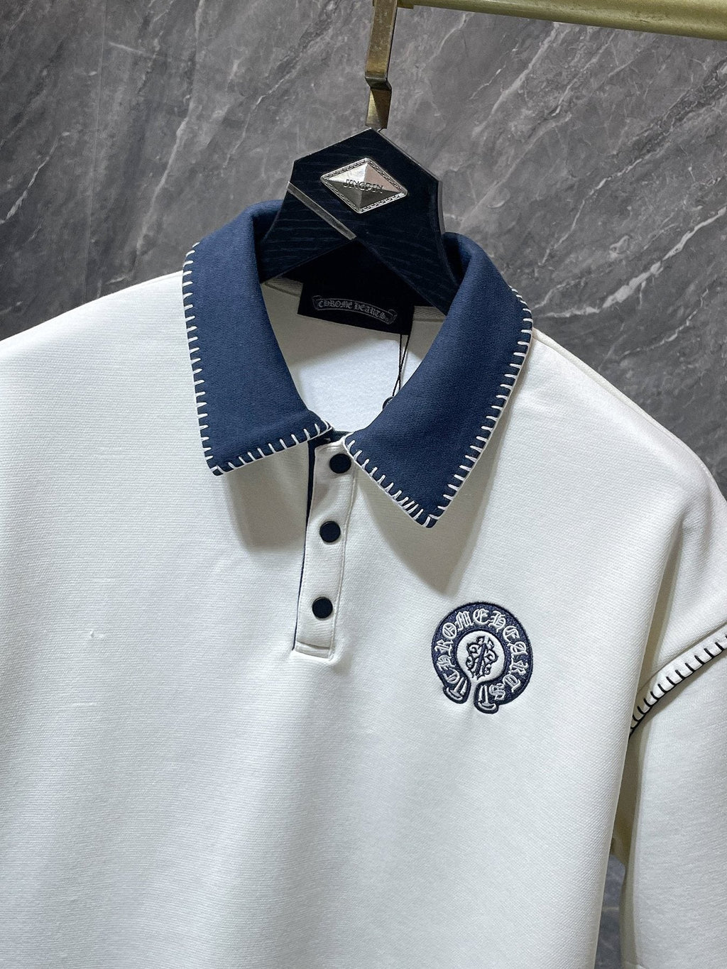 Chrome Hearts Ivory Contrast-Collar Polo Shirt — detail