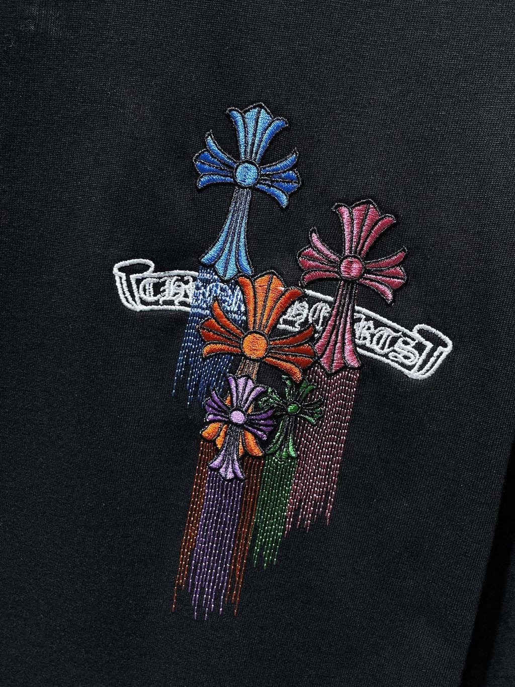 Chrome Hearts Floral Cross Embroidered T-Shirt — detail