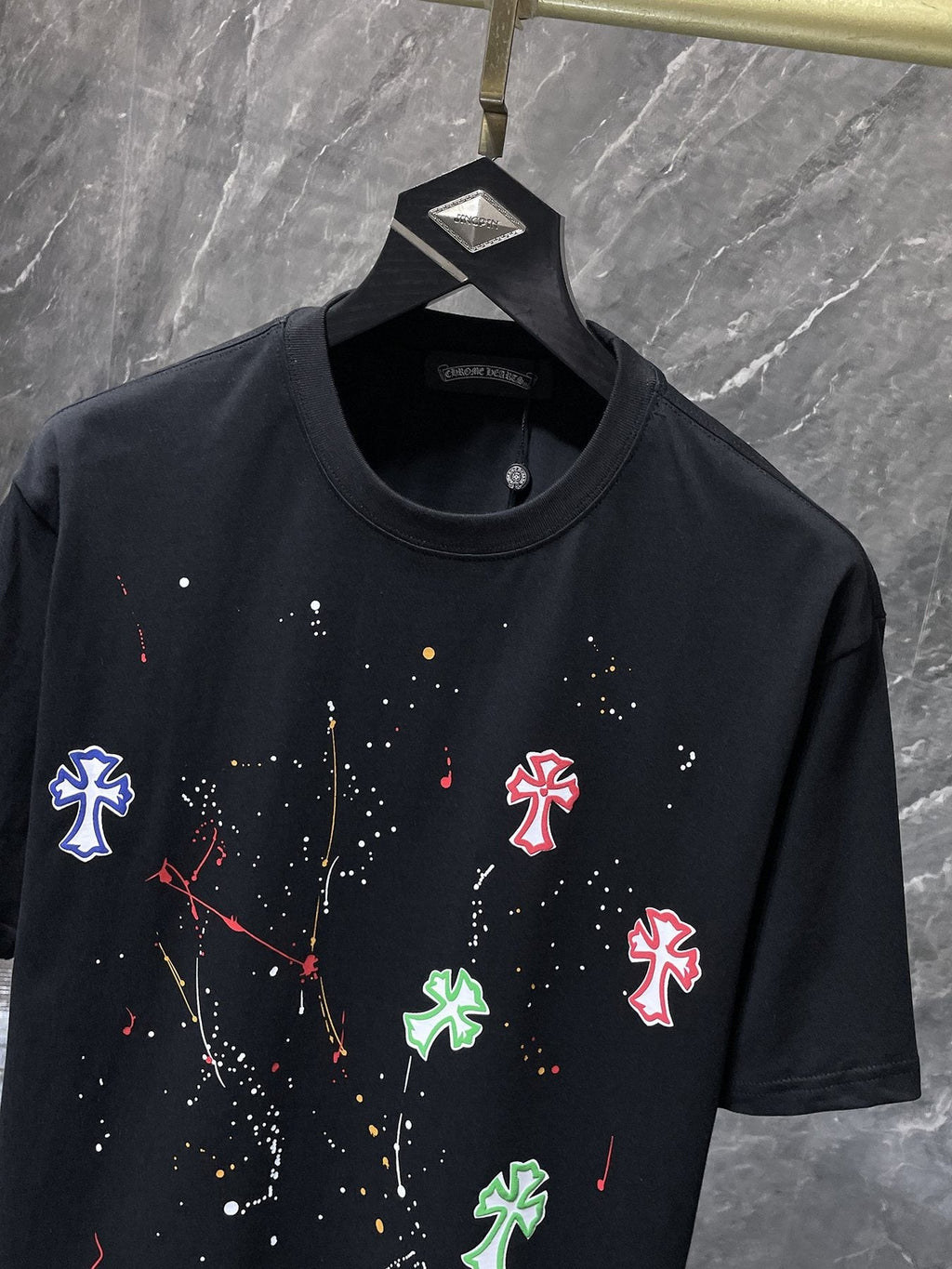 Chrome Hearts Cross Paint Splatter Graphic T-Shirt — front