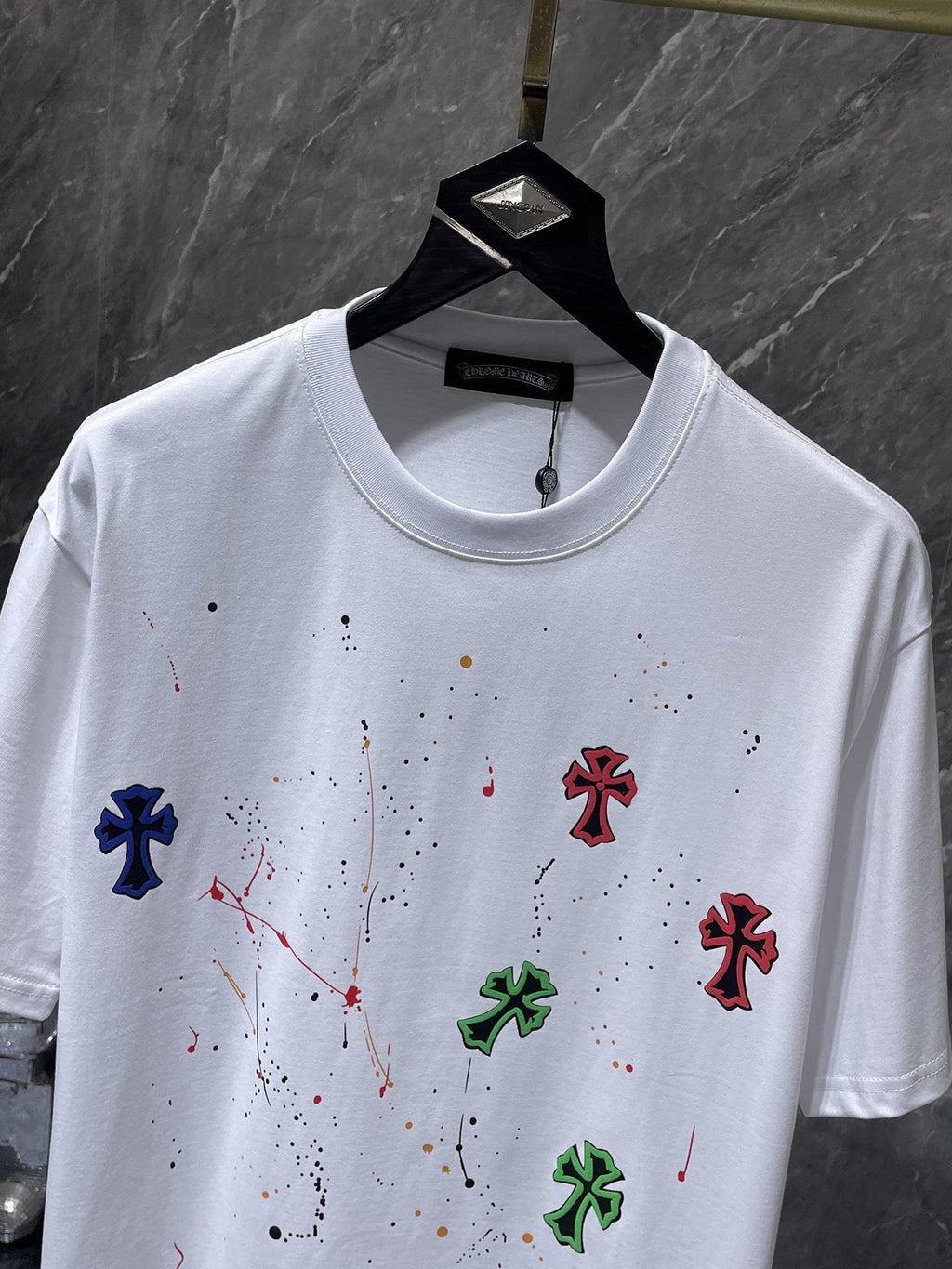 Chrome Hearts Cross Paint Splatter Graphic T-Shirt — front