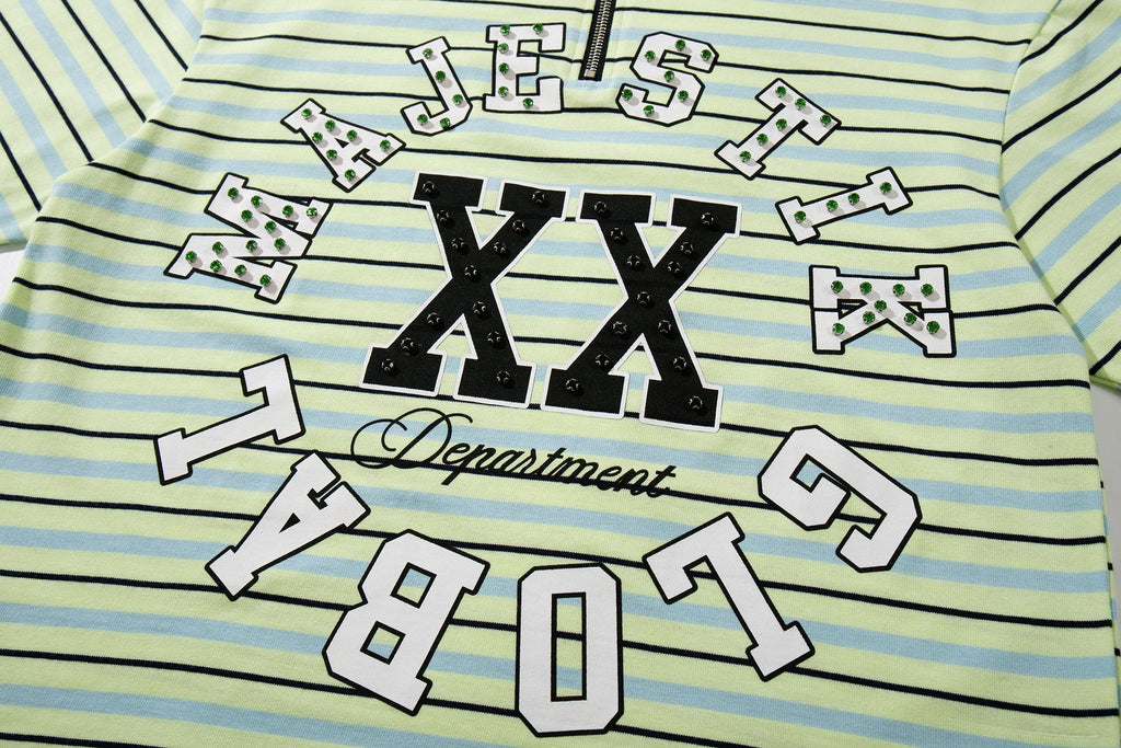 MAJESTIK Mint Green Striped Half-Zip Polo Shirt — detail
