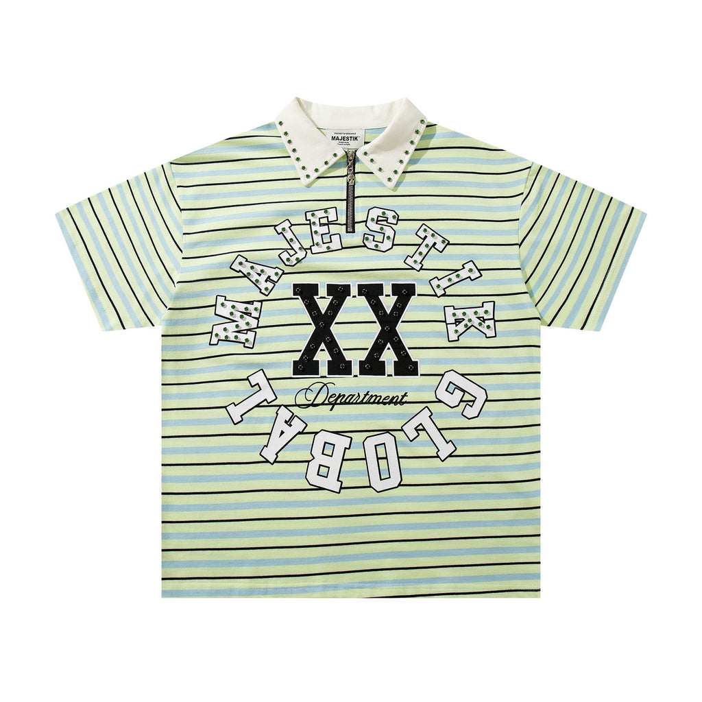 MAJESTIK Mint Green Striped Half-Zip Polo Shirt — hero