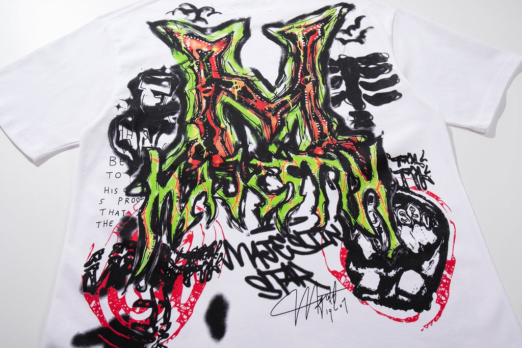 MAJESTIK Distressed Rhinestone Graphic Short-Sleeve T-Shirt — detail