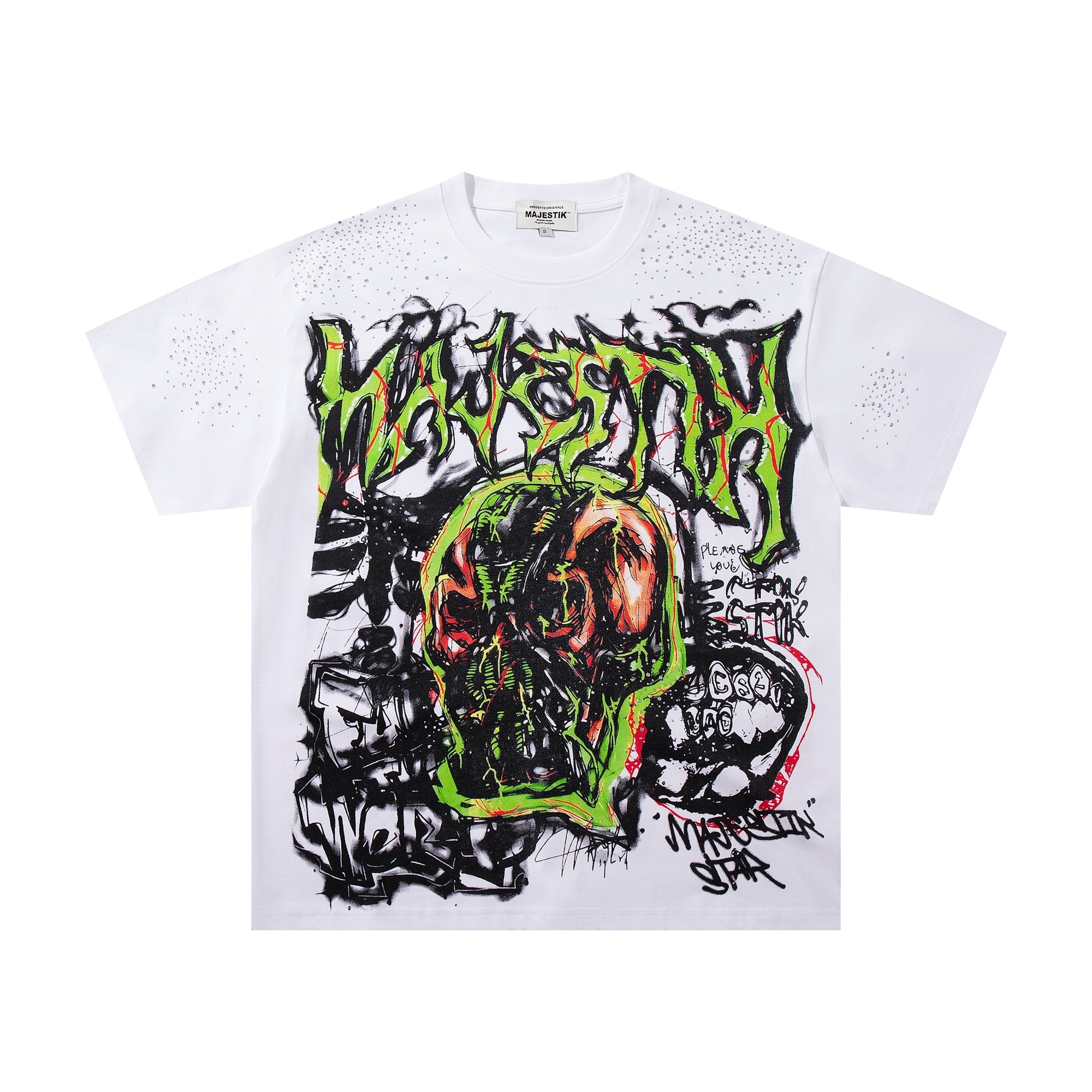 MAJESTIK Distressed Rhinestone Graphic Short-Sleeve T-Shirt — hero