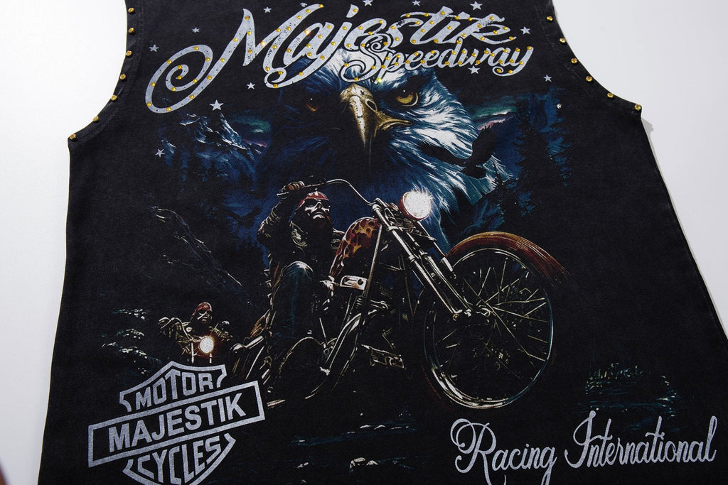 MAJESTIK Speedway Eagle Motorcycle Sleeveless T-Shirt — detail