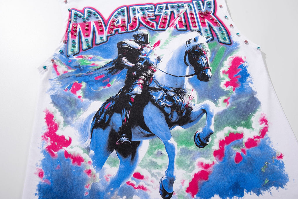 MAJESTIK Horse Rider Rhinestone Sleeveless T-Shirt — detail
