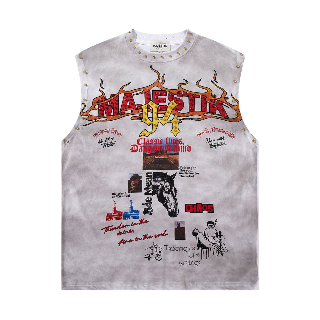 MAJESTIK Studded Washed Graphic Sleeveless T-Shirt — hero