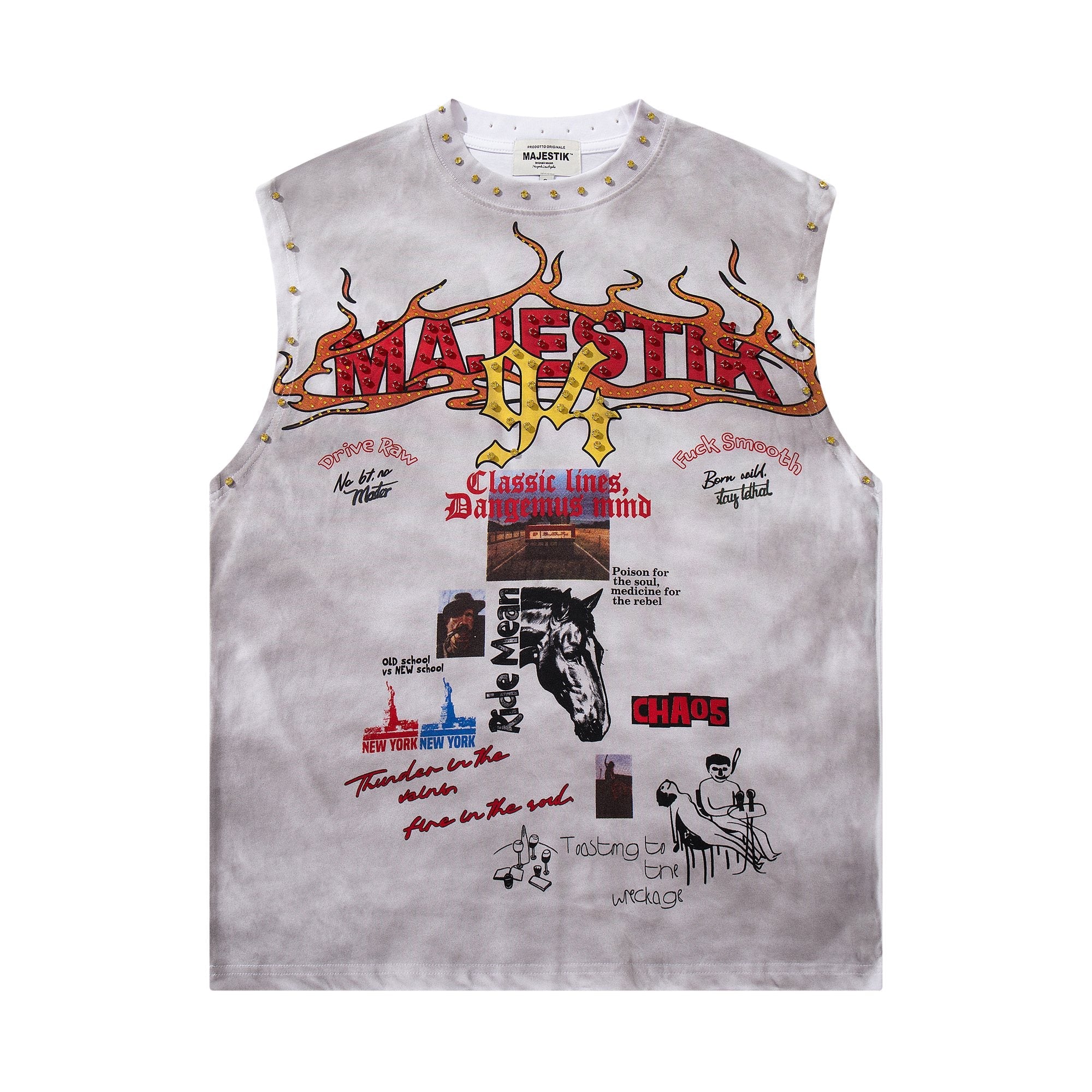 MAJESTIK Studded Washed Graphic Sleeveless T-Shirt — hero