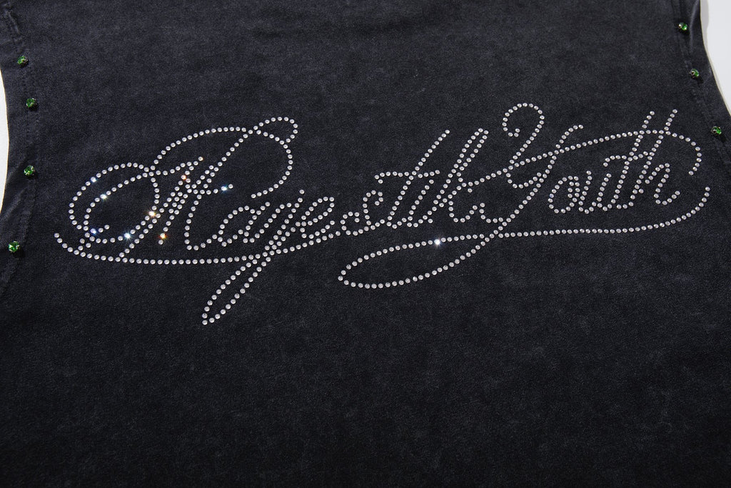 MAJESTIK Rhinestone Graphic Sleeveless T-Shirt — detail