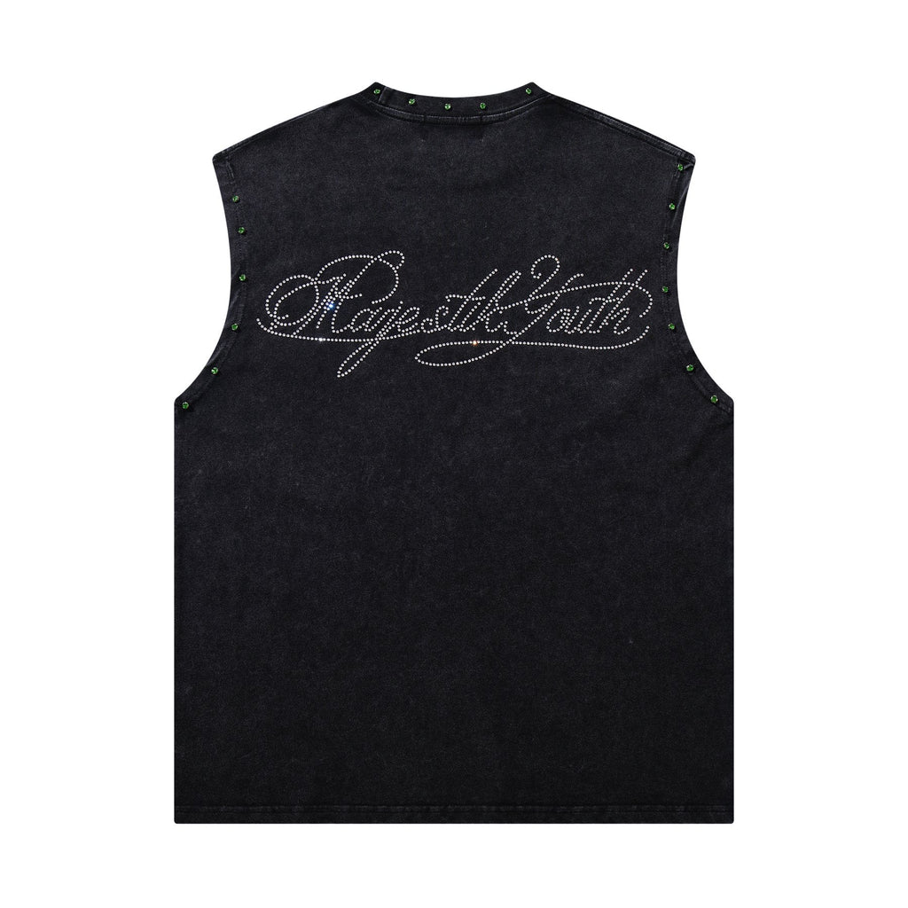 MAJESTIK Rhinestone Graphic Sleeveless T-Shirt — back